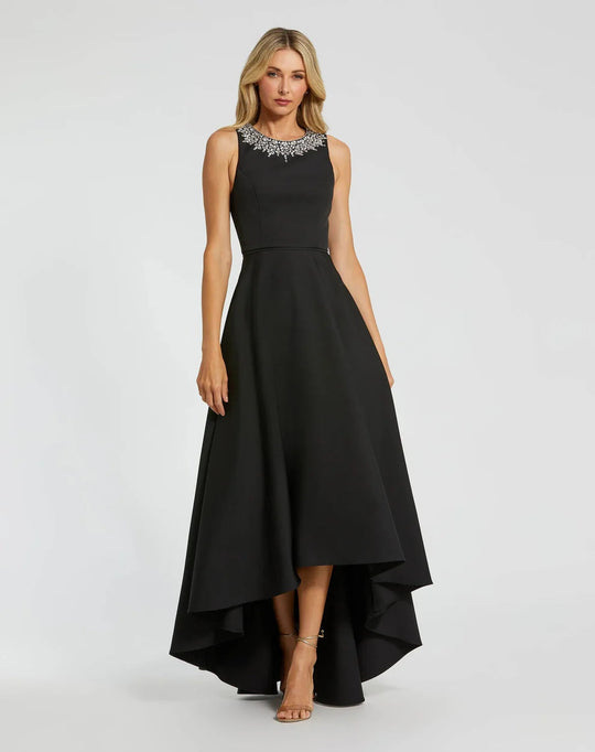 Ieena Duggal 49844 - Beaded Jewel Neck High Low Gown