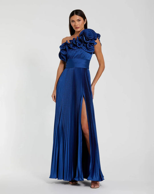Ieena Duggal 49902 - One Shoulder Floral Pleated Gown