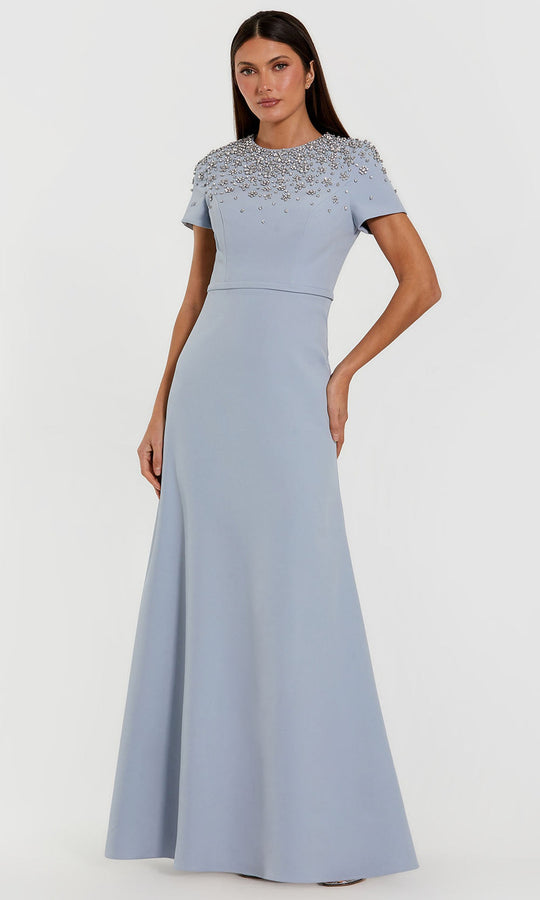 Ieena Duggal 50038 - Rhinestone Ornate Short Sleeve Evening Gown
