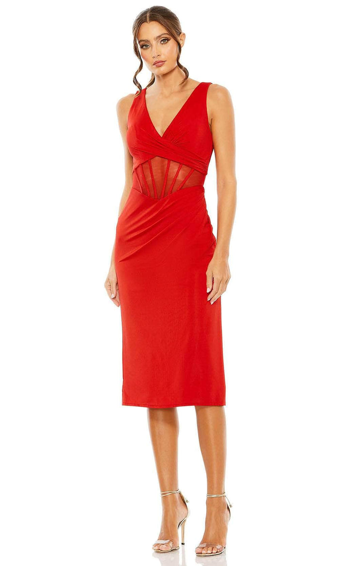 Ieena Duggal 50726 - Sleeveless V Neck Dress Cocktail Dresses 0 / Red