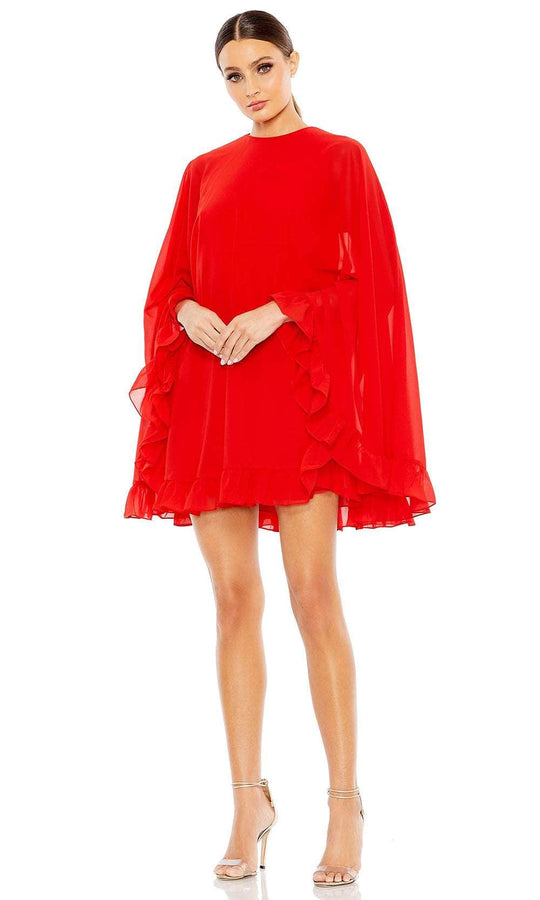 Ieena Duggal 554071 - Ruffle Detailed High Neck Cocktail Dress Homecoming Dresses 0 / Red