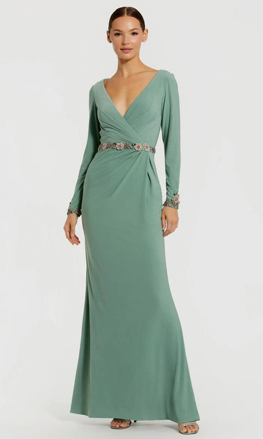 Ieena Duggal 55784 - Surplice V-Neck Fitted Dress with Floral Beading