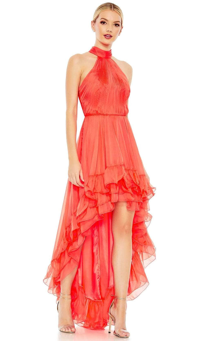 Ieena Duggal 55807 - Halter Neck High Low Dress Prom Dresses 0 / Tangerine