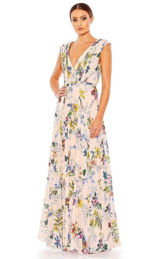 Ieena Duggal 55829 - Pleated Floral Evening Gown