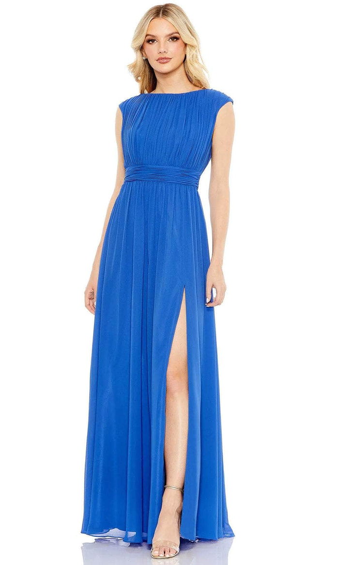 Ieena Duggal 55863 - Pleated Bodice Bateau Evening Gown Mother of the Bride Dresses 4 / Cobalt