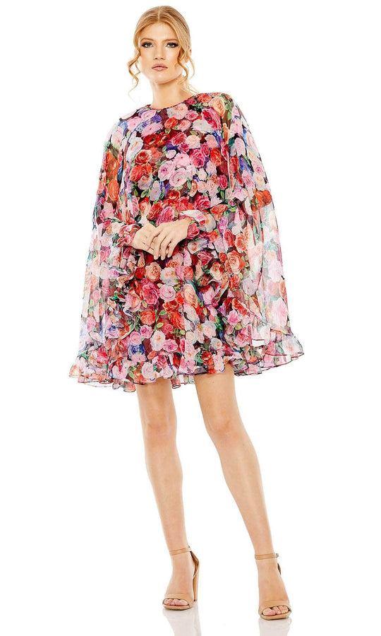 Ieena Duggal 55931 - Floral Cape After Prom Dress