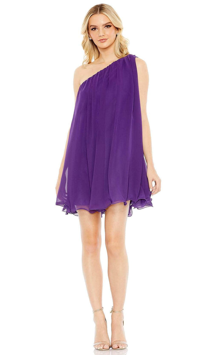 Ieena Duggal 55951 - One Shoulder Cape Dress Cocktail Dresses 0 / Purple