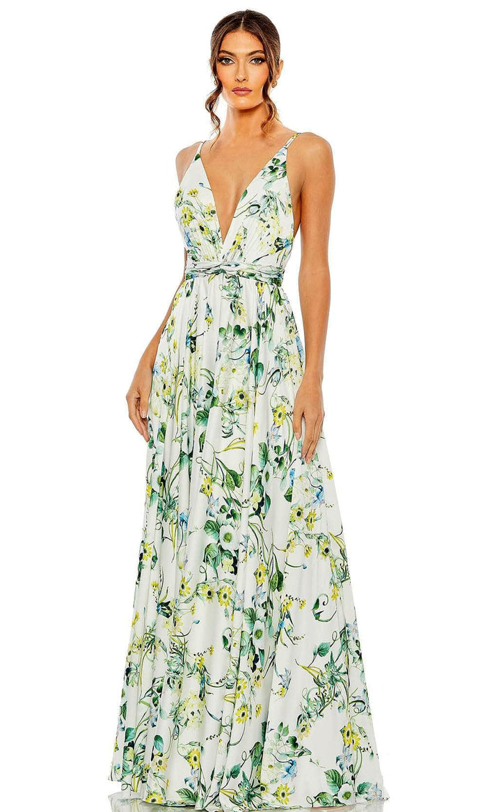 Ieena Duggal 55983 - Floral Sleeveless A-line Prom Dress Evening Dresses 0 / White Multi