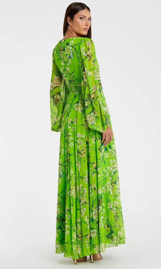 Ieena Duggal 56013 - Floral Printed Deep V-Neck Maxi Dress