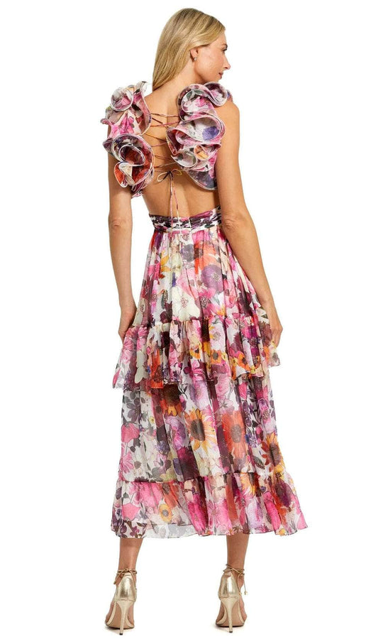 Ieena Duggal 56048 - Ruffled Sleeve Floral Evening Dress