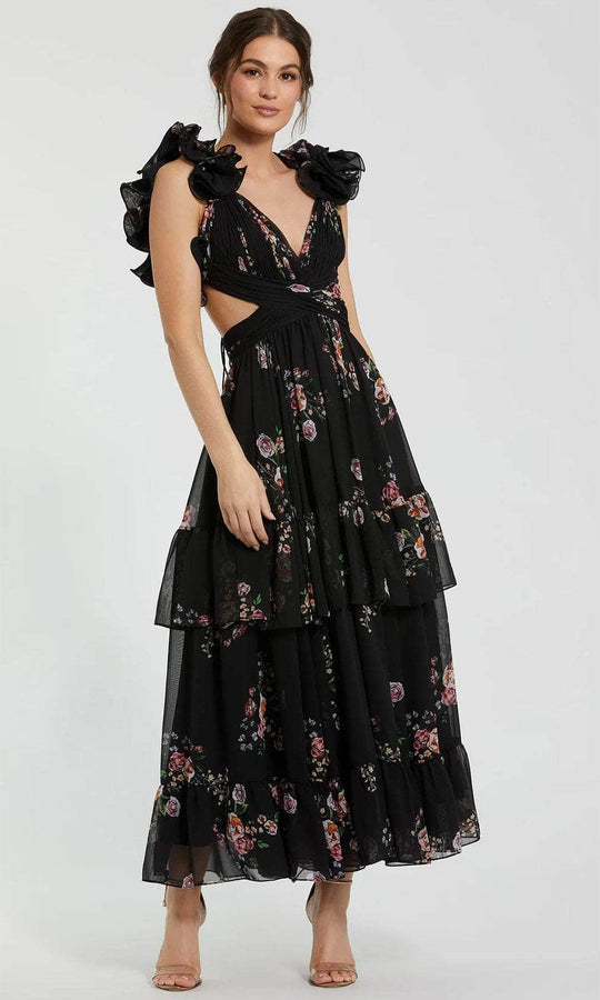 Ieena Duggal 56054 - Side Cutout V-Neck Prom Gown