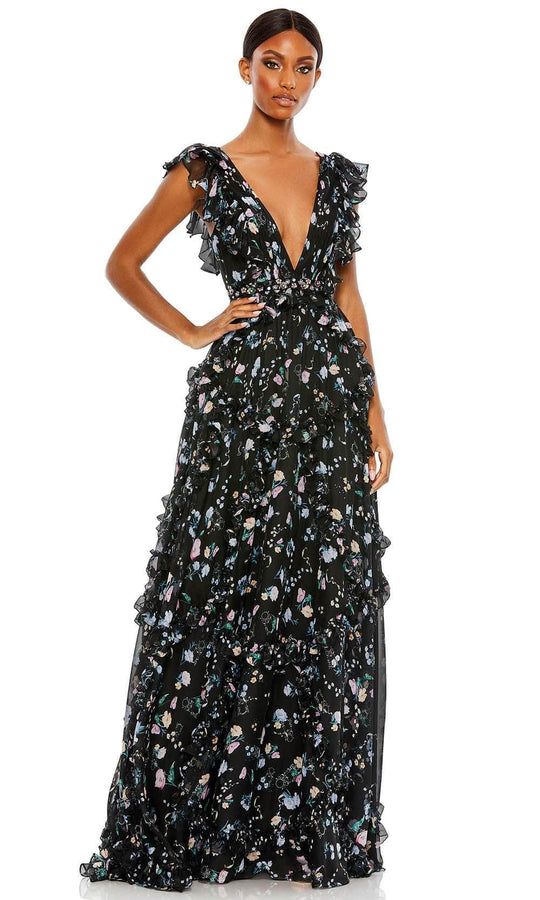 Ieena Duggal 68090 - V-Neck Floral Evening Gown