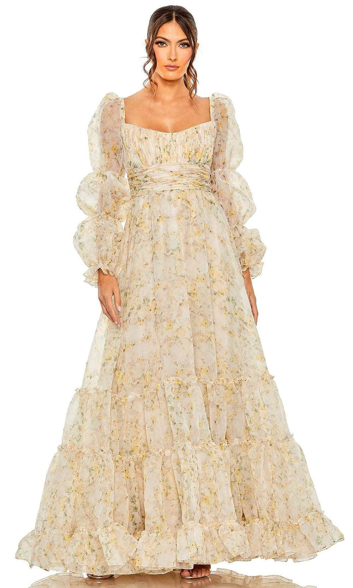 Ieena Duggal 68288 - Tiered Ruffled A-line Evening Dress Prom Dresses 2 / White Multi