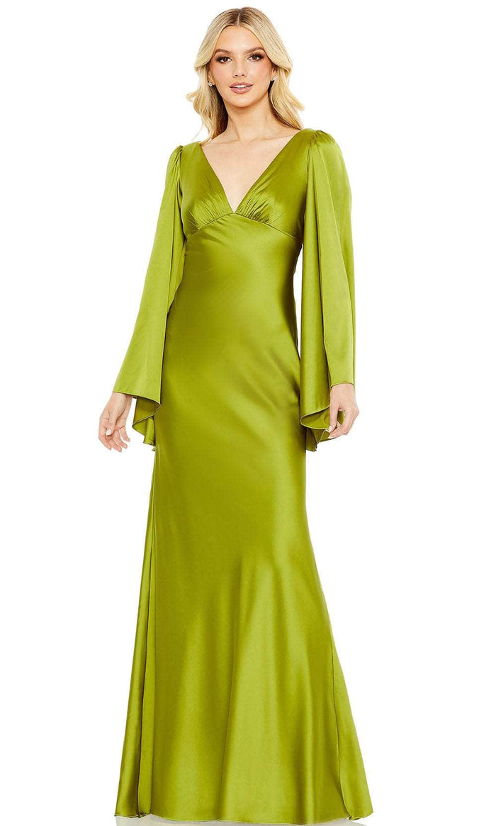 Ieena Duggal 68344 - V-Neck Long Blouson Sleeve Long Dress Evening Dresses 2 / Apple Green