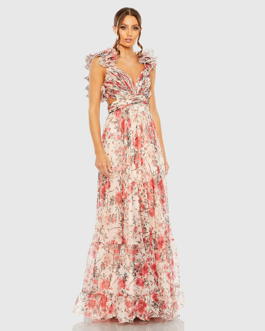 Ieena Duggal 68518 - Floral Print Strappy Back Chiffon Dress