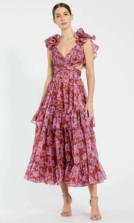 Ieena Duggal 68644 - Tiered Skirt Ruffle Sleeve Prom Gown