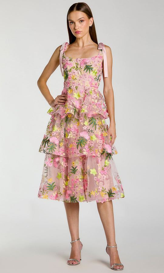 Ieena Duggal 69043 - Embroidered Tiered Midi Dress
