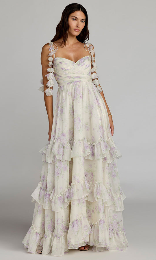 Ieena Duggal 69061 - 3D Floral Strap Ruffle Printed Gown