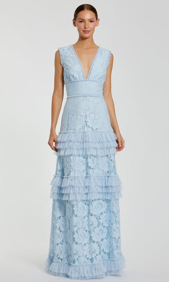 Ieena Duggal 8078 - Tiered Ruffle Deep V-Neck Evening Gown