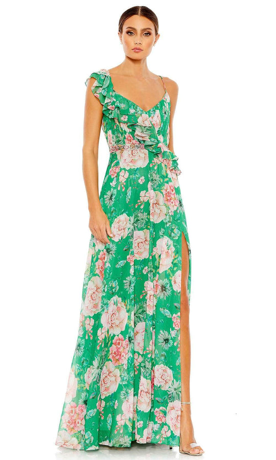 Ieena Duggal 9175 - Floral Print V-Neck Prom Gown