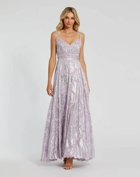 Ieena Duggal 9310 - Braided Strap Floral Plisse Evening Dress
