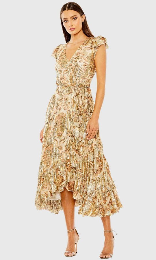 Ieena Duggal 9319 - Floral Printed Short Flutter Sleeve Long Dress