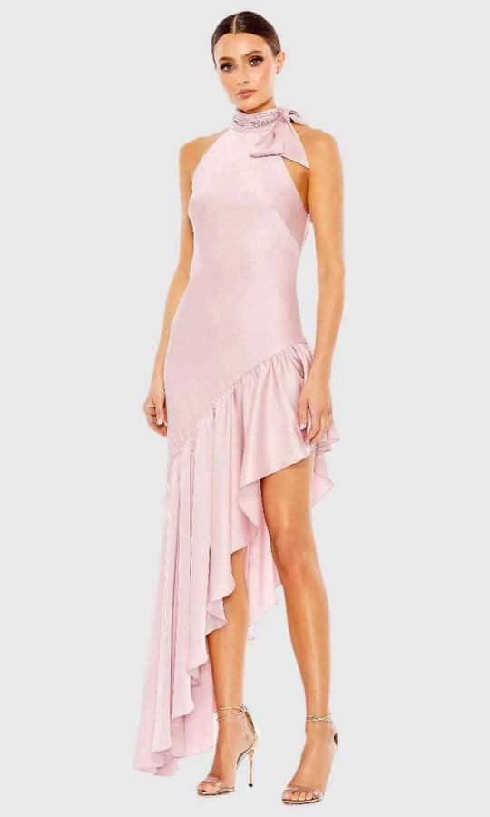 Ieena Duggal A68324 - Sleeveless Halter Neck High Low Dress