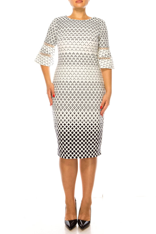 ILE Clothing SCP5901RE - Bell Sleeve Print Dress