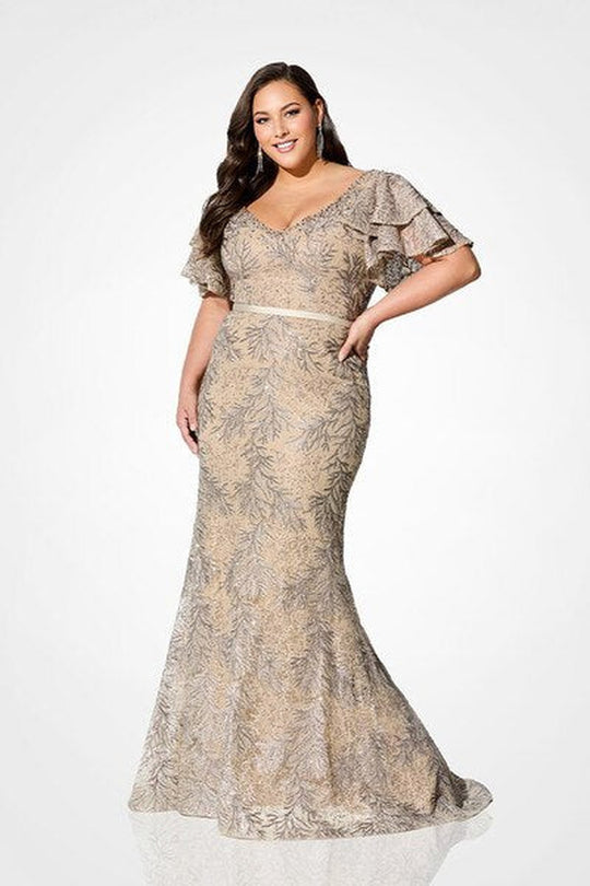 Ivonne D by Mon Cheri - 220D21 Ruffled Bell Sleeve Embroidered Gown