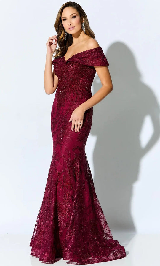 Ivonne D 221D42W - Laced Off-Shoulder Formal Gown