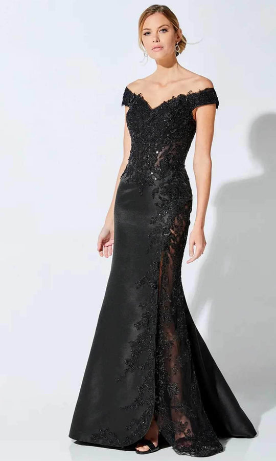 Ivonne D 221D51F - Off Shoulder Slit Mermaid Evening Gown
