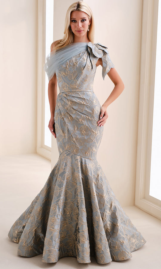 Ivonne D ID1201 - Asymmetric Mermaid Gown with Detachable Tulle Wrap