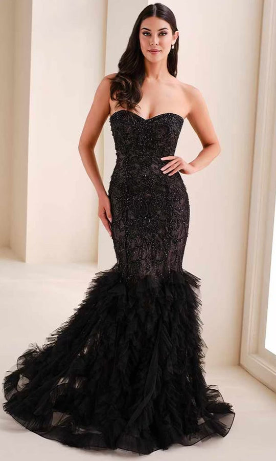 Ivonne D ID1208 - Ruffled Skirt Beaded Lace Evening Dress