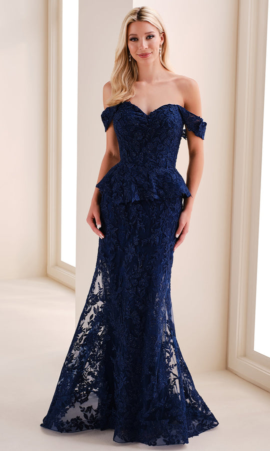 Ivonne D ID1209 - Allover Lace Formal Gown with Detachable Peplum