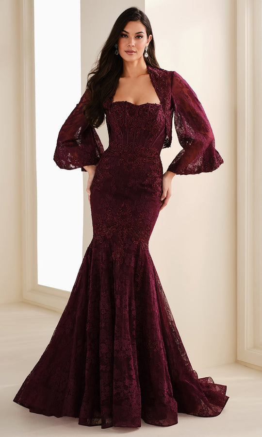 Ivonne D ID1403 - Strapless Floral Lace Gown with Jacket