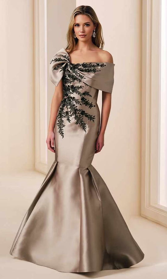 Ivonne D ID2202 - Asymmetric Mermaid Dress with Lace Applique