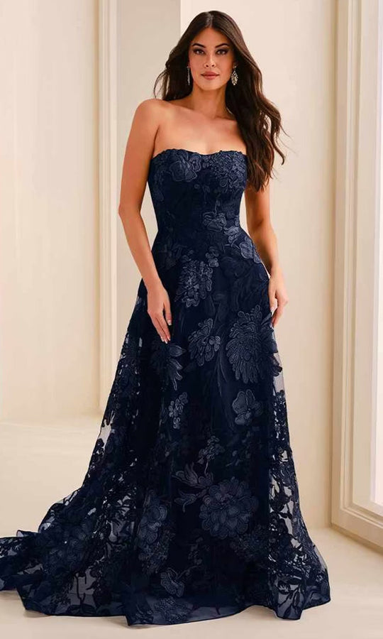Ivonne D ID2211 - Embroidered Strapless Sweetheart Long Dress