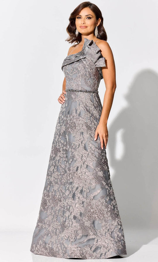 Ivonne D ID304 - Asymmetric Neck Brocade Evening Gown