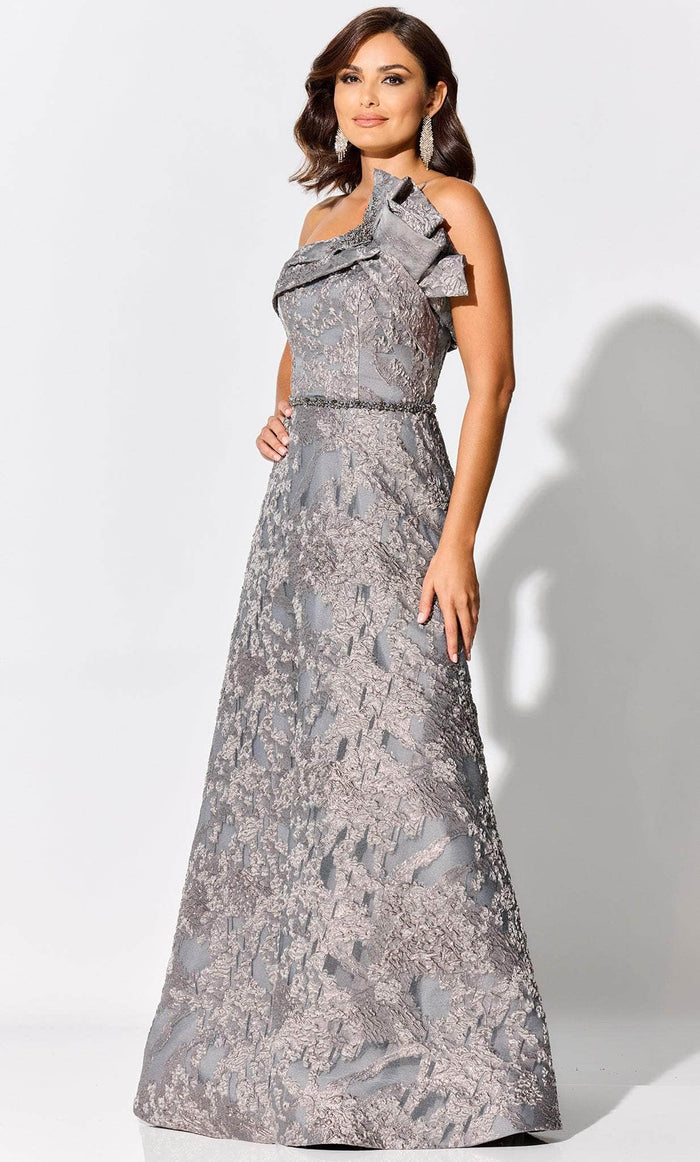 Ivonne D ID304 - Asymmetric Neck Brocade Evening Gown Special Occasion Dress 4 / Taupe