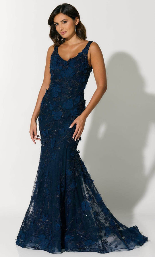 Ivonne D ID306 - V-Neck Appliqued Evening Gown
