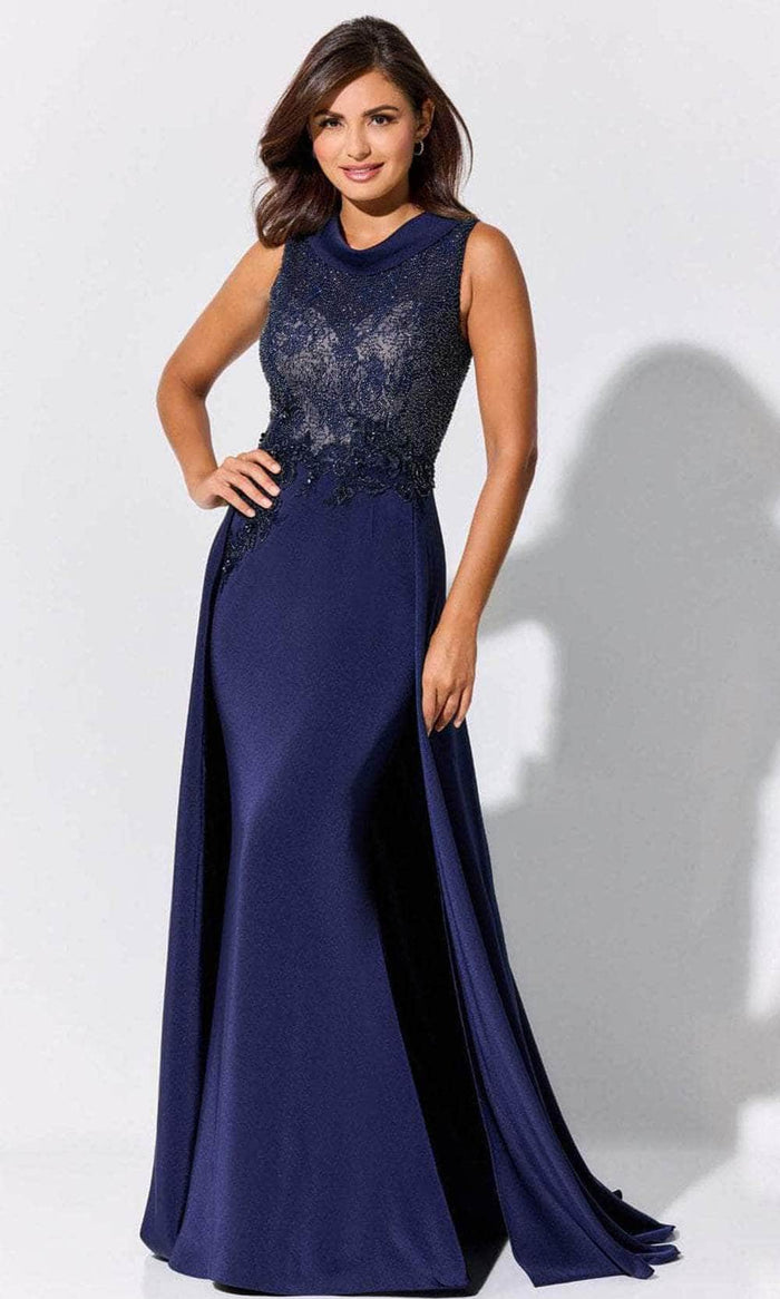 Ivonne-D ID321 - Jewel Stone Accent Prom Gown Prom Dresses 4 / Navy Blue