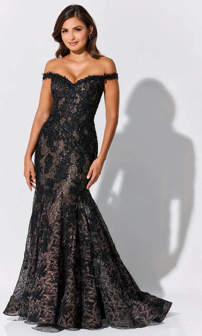 ivonne d dresses Ivonne D ID323 - Sequin Embellished Lace Appliques Mother of the Bride Dress 6 / Black/Multi