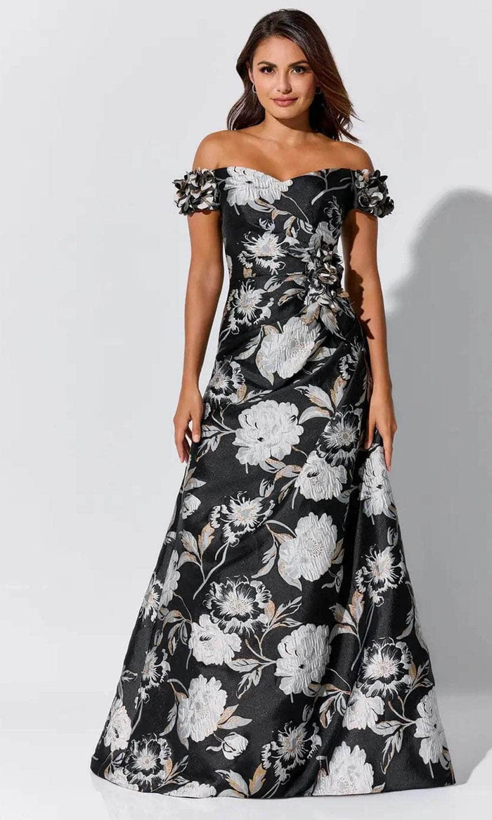 Ivonne-D ID325 - Floral Brocade Evening Dress Evening Dresses 4 / Black