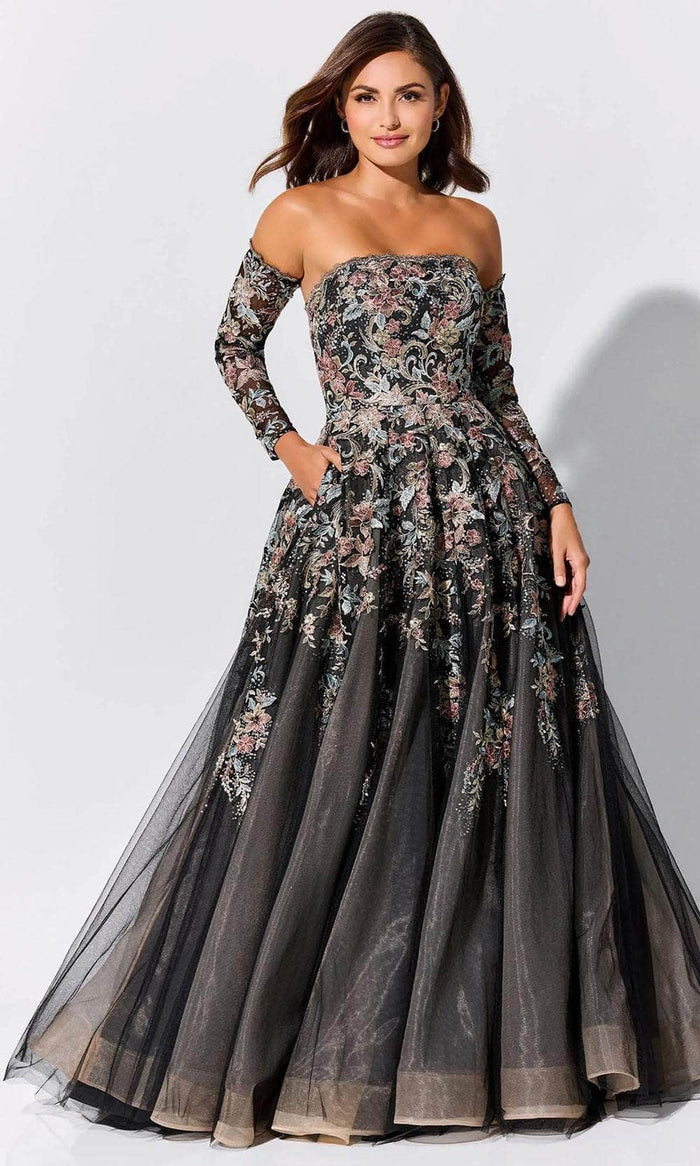 Ivonne-D ID327 - Sequin Embellished Strapless Prom Gown Prom Dresses 4 / Black/Multi