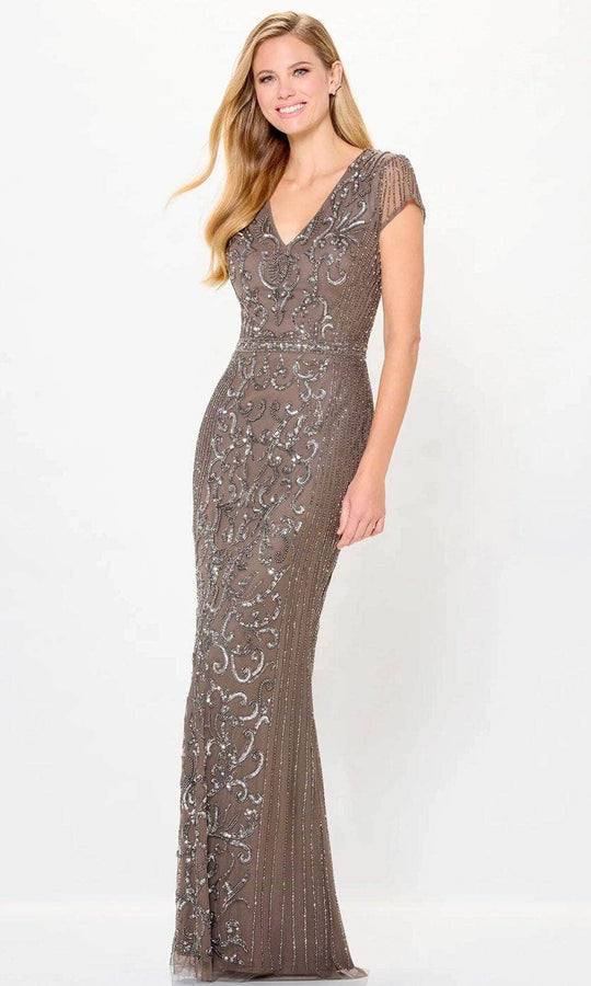 Ivonne D ID6212 - Cap Sleeve V-Neck Evening Dress