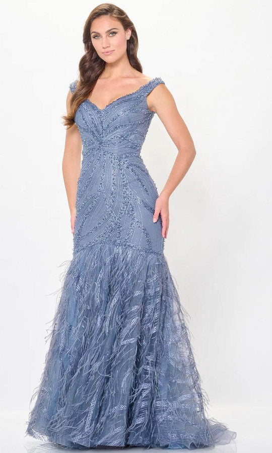 Ivonne D ID6213 - Feathered Flare Evening Dress