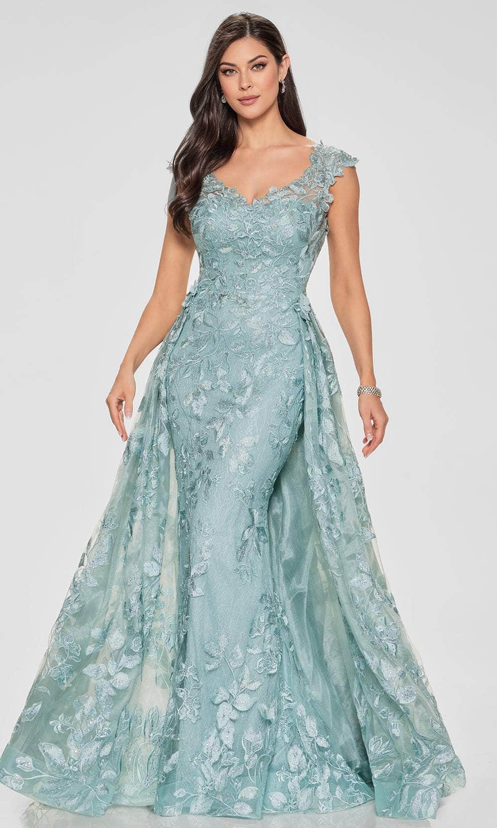 fitted lace wedding dress Ivonne D ID801 - Long Embroidered Tulle, Stone Accents, Allover Lace,  Organza & Stretch Lining Mermaid Dress