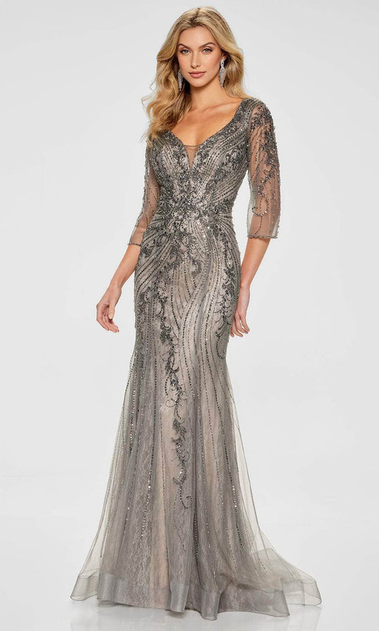 Ivonne D ID802 - Beaded V-Neck Tulle Mother of the Bride Gown