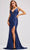 J'Adore Dresses J23005 - Lace Up Back Evening Dress with Slit Special Occasion Dress 2 / Navy