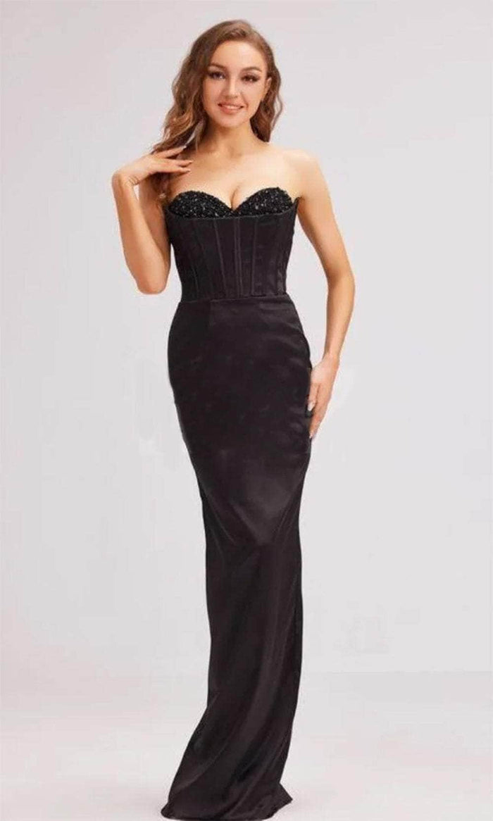 J'Adore Dresses J23011 - Beaded Strapless Corset Evening Gown Evening Dresses 2 / Black